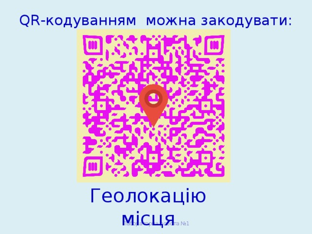 QR-кодуванням можна закодувати:   Геолокацію місця Лабораторна робота №1 