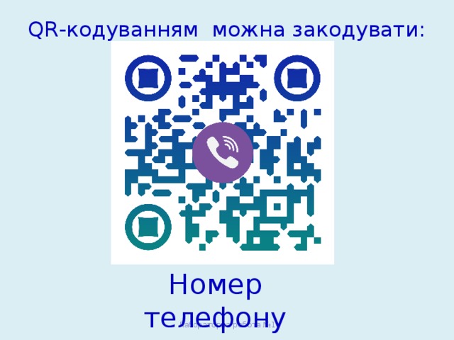 QR-кодуванням можна закодувати:   Номер телефону Лабораторна робота №1 