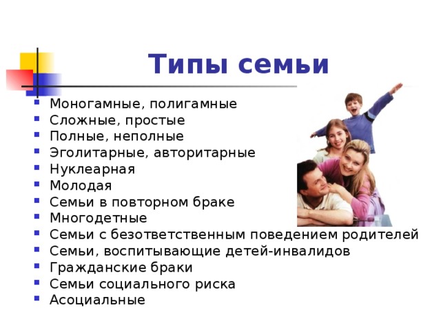 Презентация на тему типы семей