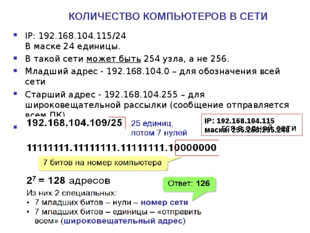 Адрес компьютера в сети. Количество компьютеров в сети. Номер компьютера в сети по IP. Определите номер компьютера в сети по IP. Кол-во адресов в подсети.