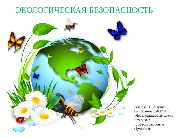 ЭКОЛОГИЧЕСКАЯ БЕЗОПАСНОСТЬ Галаган Т.В. старший воспитатель ГАОУ КК «Новолеушковская школа-интернат с профессиональным обучением» 