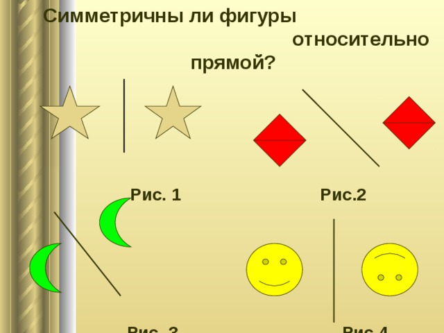  Симметричны ли фигуры относительно прямой?      Рис. 1 Рис.2       Рис. 3  Рис.4   