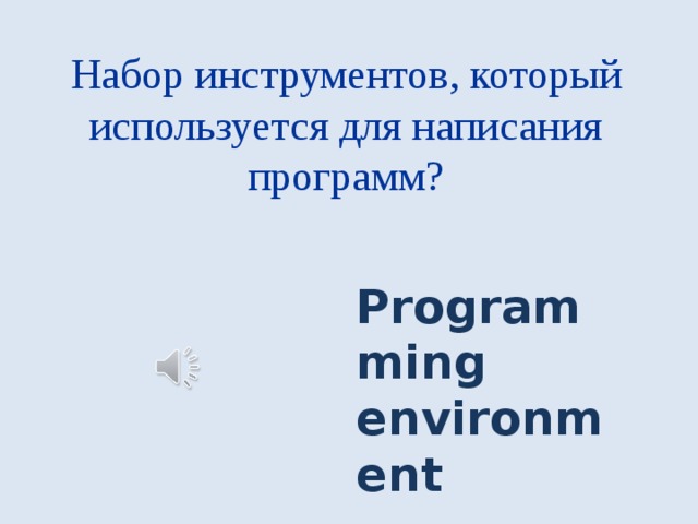 Набор инструментов, который используется для написания программ? Programming environment 