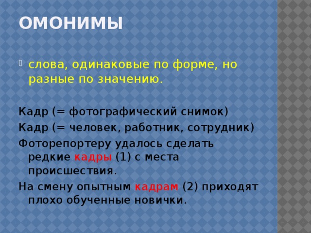 Одинаковые по написанию но разные по значению