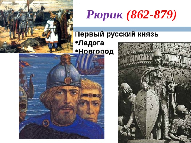 Рюрик (862-879)  Первый русский князь Ладога Новгород  