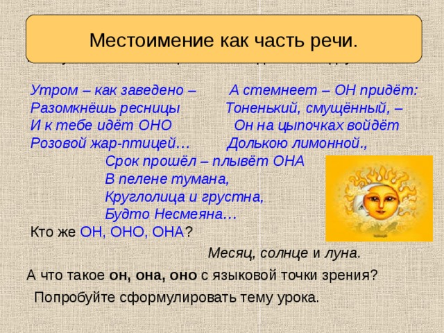 Местоимение как часть речи 10 класс презентация