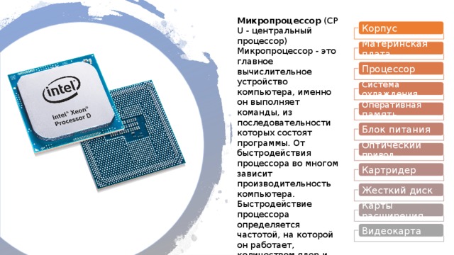 Микропроцессор известен как часть компьютера