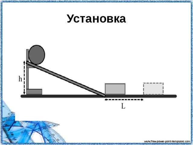 Экспериментальная задача   Определите коэффициент трения деревянного бруска о стол. Оборудование : штатив с муфтой и лапкой, желоб, достаточно массивный металлический шарик, деревянный брусок, линейка. Указание: масса шарика и бруска даны.  