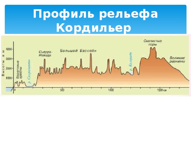 Профиль рельефа какого материка. Профиль рельефа Кордильеры. Профиль рельефа Кордильер по 40 Северной широты. Профиль рельефа Северной Америки по 40 с.ш. Профиль рельефа Северной Америки по 60 с.ш.