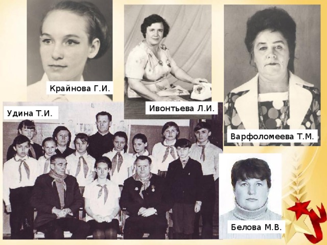 Крайнова Г.И. Ивонтьева Л.И. Удина Т.И. Варфоломеева Т.М. Белова М.В.
