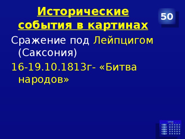 Исторические события в картинах 50 Сражение под Лейпцигом  (Саксония) 16-19.10.1813г- «Битва народов» 