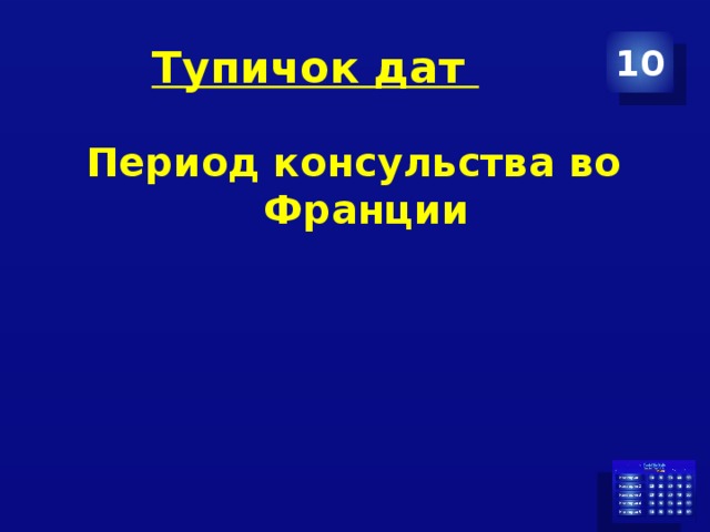 Тупичок дат 10 Период консульства во Франции