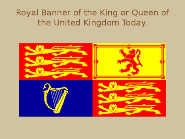 Royal Banner of the King or Queen of the United Kingdom Today. 