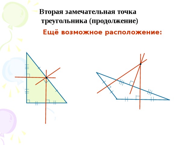 Вторая замечательная точка  треугольника (продолжение) Ещё возможное расположение: 