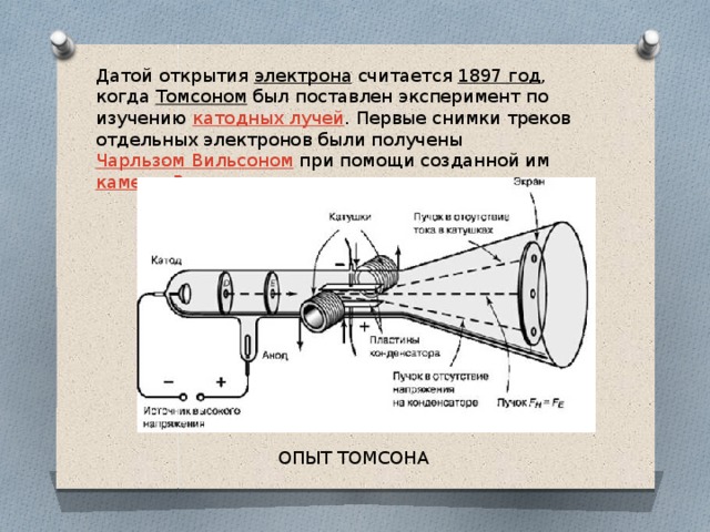 Суть электрона. Джозеф Джон Томсон открытие электрона. Открытие катодных лучей 1897 г Дж Томсон. Опыт Джозеф Джон Томсон открытие электрона. Джозеф Томсон – лучевая трубка.