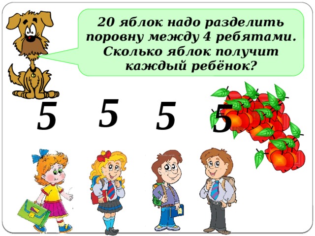 Школьники делят k яблок. Три яблока надо поровну разделить между 4 детьми. Три яблока надо поделить между четырьмя. N школьников делят k яблок поровну. Три арбуза надо разделить поровну между четырьмя детьми.