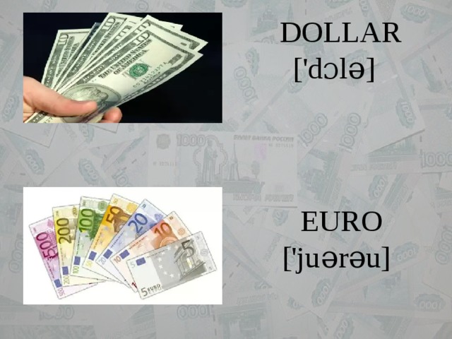 DOLLAR  ['dɔlə] EURO ['juərəu]   
