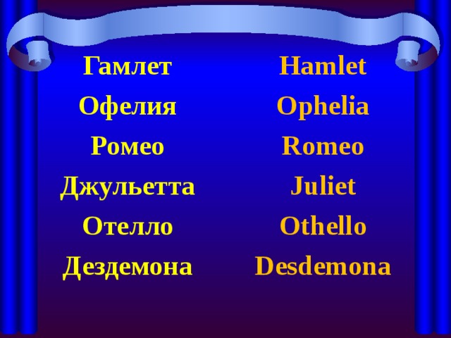 Гамлет Офелия Ромео Джульетта Отелло Дездемона Hamlet Ophelia Romeo Juliet Othello Desdemona 