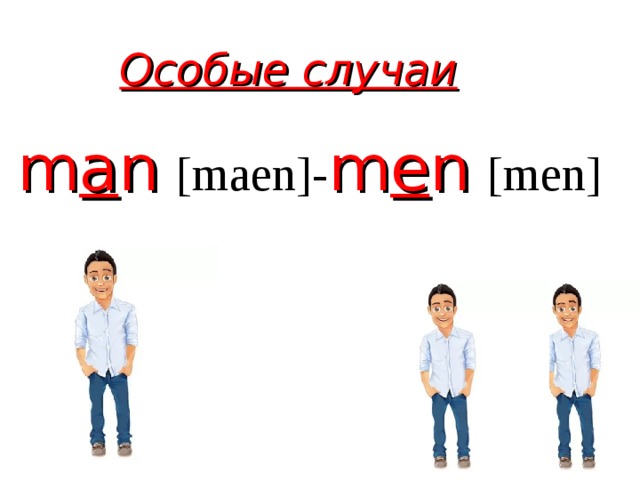 Особые случаи m a n  [maen]- m е n  [mеn]   