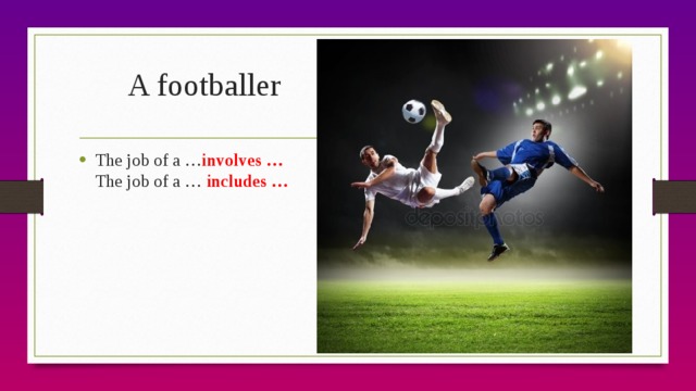 A footballer The job of a … involves …  The job of a … includes … 