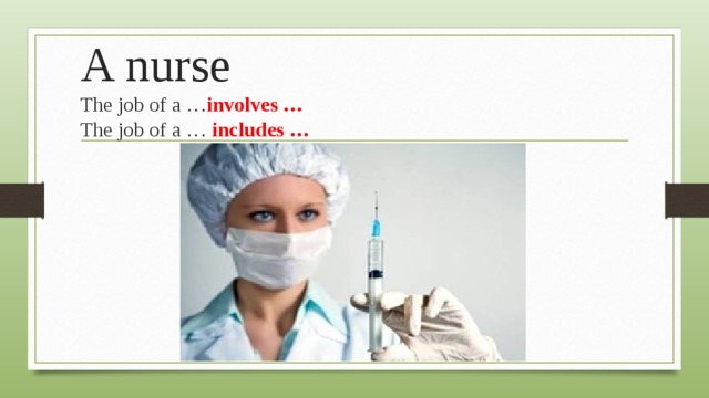 A nurse  The job of a … involves …  The job of a … includes … 