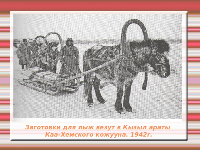 Заготовки для лыж везут в Кызыл араты  Каа-Хемского кожууна. 1942г. 