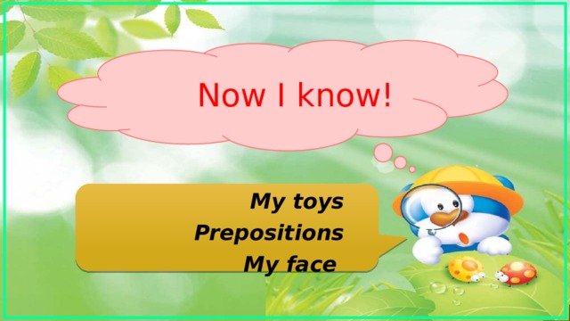 Now I know! My toys Prepositions My face