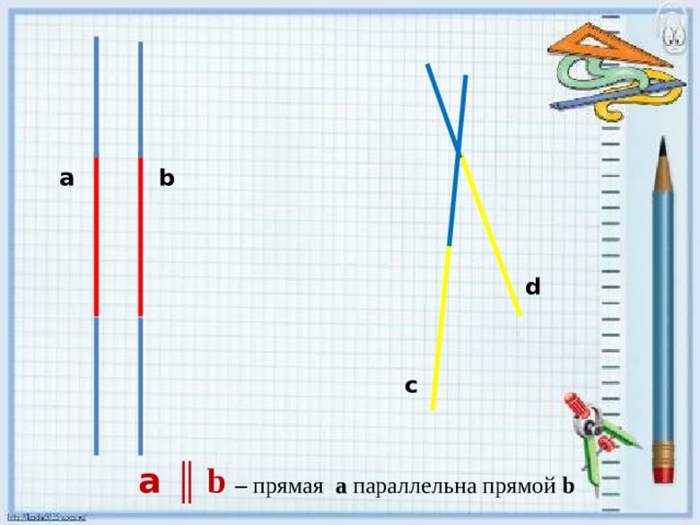   a b d c  a ║ b – прямая a параллельна прямой b  