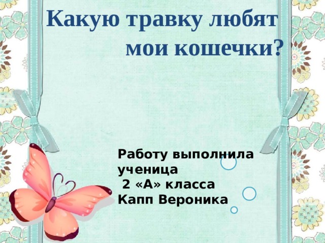  Какую травку любят  мои кошечки? Работу выполнила ученица  2 «А» класса Капп Вероника  