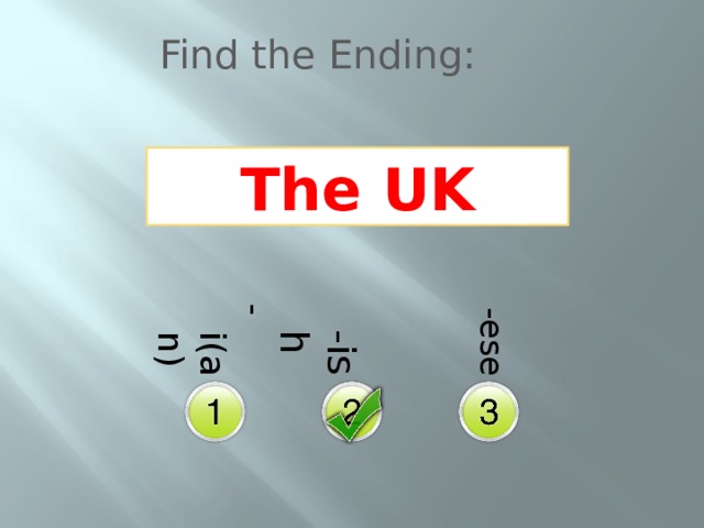 -i(an)  -ish  -ese Find the Ending: The UK 