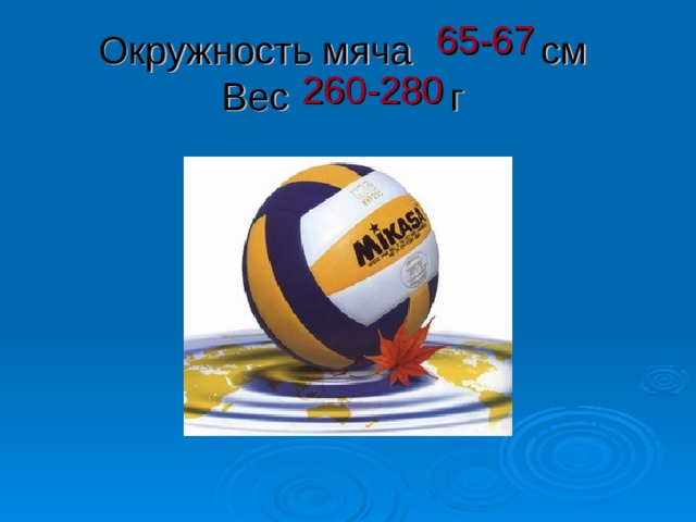 65-67 Окружность мяча см  Вес г  260-280 