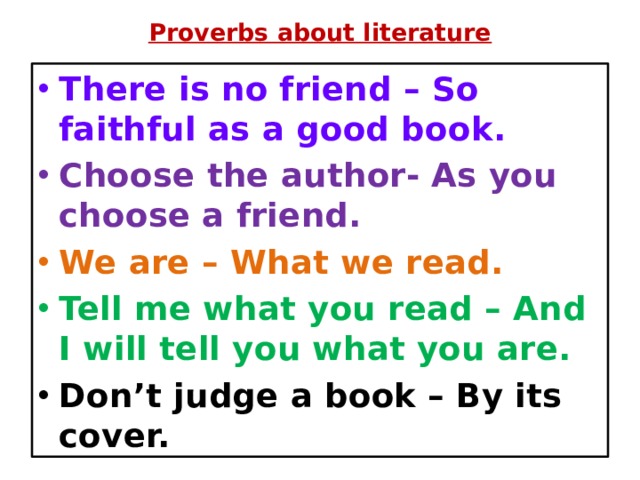 Proverbs about literature