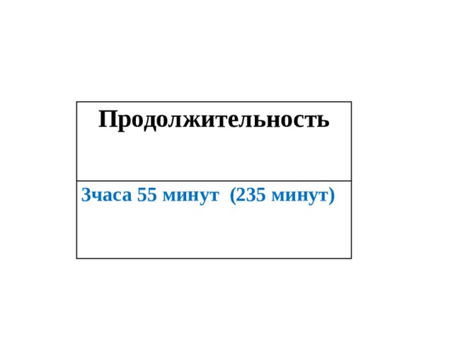 Продолжительность 3часа 55 минут (235 минут) 