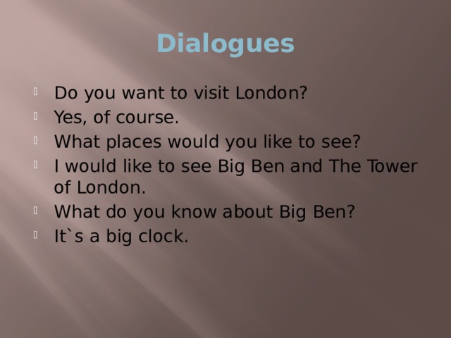 I would like to london