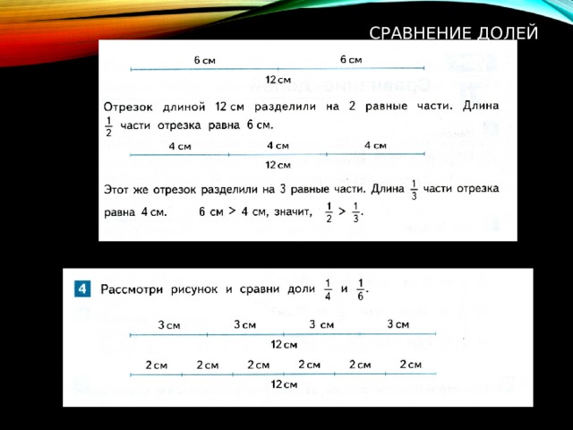 Сравнение долей. Сравни доли. Как сравнить доли. Сравнение долей 3 класс карточки.