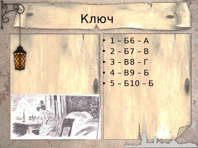 Ключ 1 – Б  6 – А 2 – Б  7 – В 3 – В  8 – Г 4 – В  9 – Б 5 – Б  10 – Б 