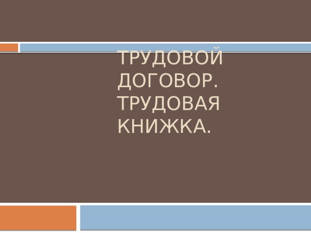 Трудовой договор.  Трудовая книжка. 