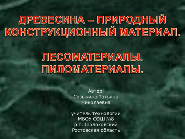 Автор: Созыкина Татьяна Николаевна учитель технологии МБОУ СОШ №8 р.п. Шолоховский Ростовская область 