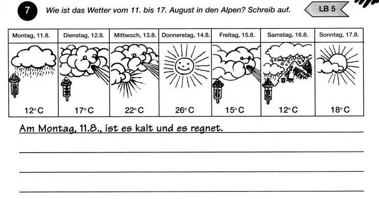 Aufgabe 1 beschreibt das wetter auf den bildern запишите состояние погоды по картинкам