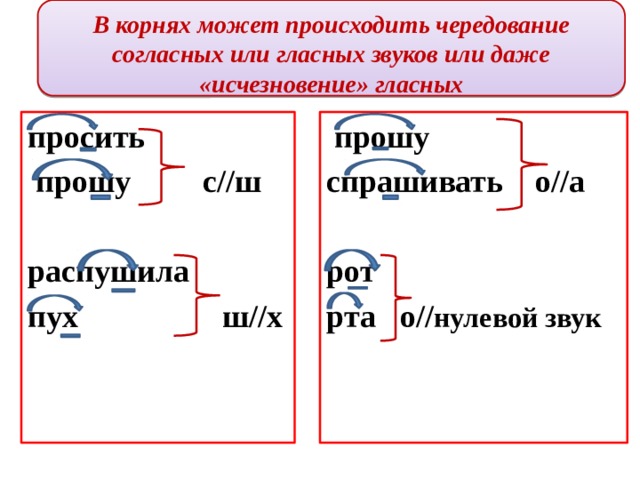 Слова в корнях которых происходит чередование согласных