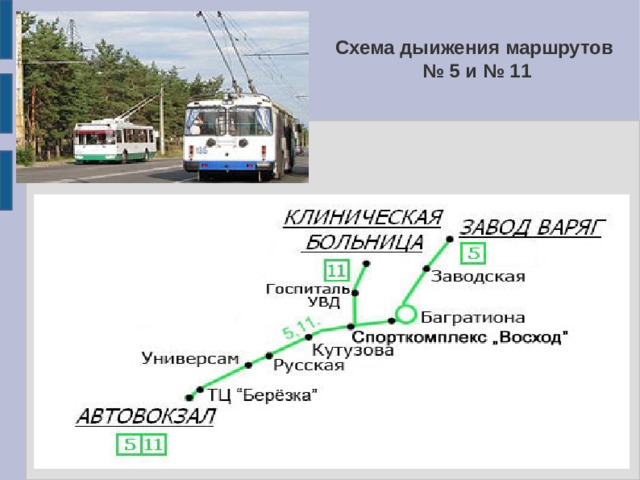 Схема дыижения маршрутов  № 5 и № 11 