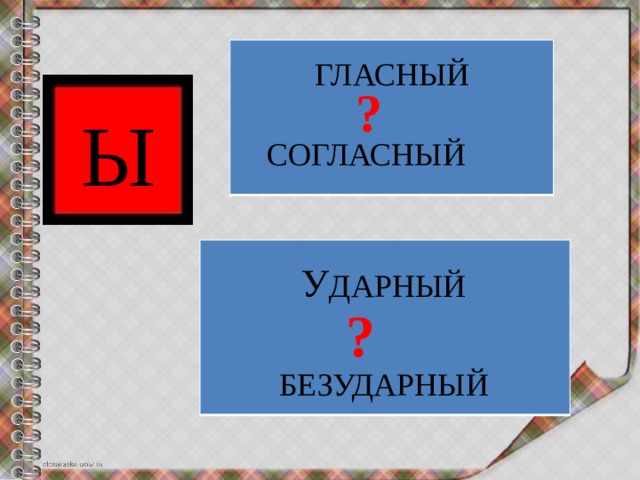 ГЛАСНЫЙ ? Ы СОГЛАСНЫЙ    У ДАРНЫЙ  ? БЕЗУДАРНЫЙ