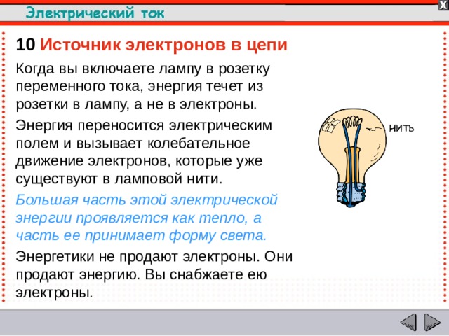 Электрическая лампа включенная в сеть. Электроны в электрической цепи. Движение тока в розетке. Какой ток протекает в розетке.