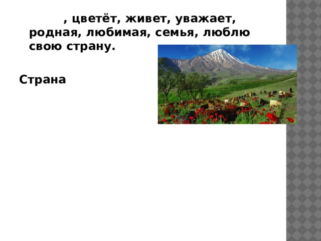 Страна , цветёт, живет, уважает, родная, любимая, семья, люблю свою страну.  Страна 