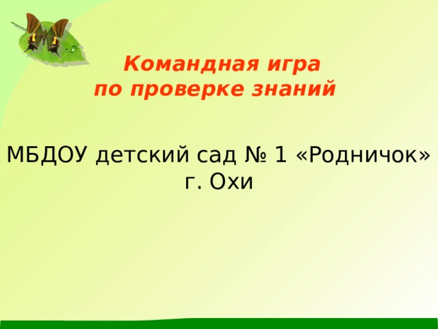 Командная игра  по проверке знаний  МБДОУ детский сад № 1 «Родничок» г. Охи 