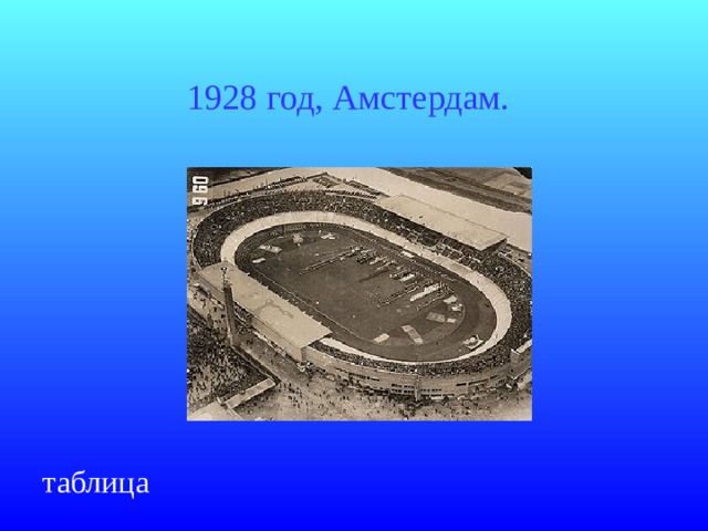 1928 год, Амстердам.  таблица 