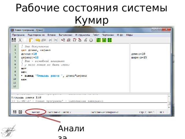 Рабочие состояния системы Кумир Анализа 