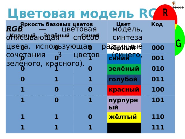 1 какие цвета