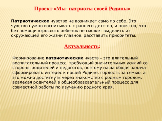 Обоснование социальной значимости патриотического проекта