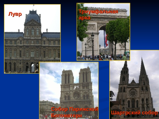Триумфальная арка Лувр Собор Парижской Богоматери Шартрский собор  